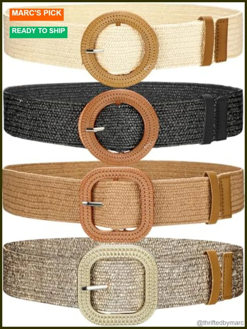 4 Pcs Women's Elastic Raffia Woven Belt Boho Rattan Buckle Stretch Straw Wide